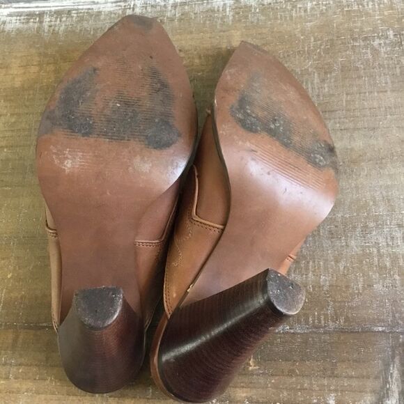 Vintage Y2K Western Cowgirl Rodeo Boho Tan Leather Pointed Chunky Heel Shoes 8.5 - Picture 7 of 8